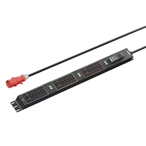 Панель распределения ONTEK PDU Metered Input ОМРВ5 вертикальная c функцией удаленного мониторинга, 32A/3ф, с мини-выключателем 16А 6шт, выход - C13 x 36 шт. / C19 x 6 шт., IEC60309 5p