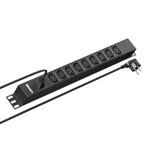 Панель распределения ONTEK PDU Basic OBPA11 горизонтальная 1U 16A/1ф, без выключателя, Вход - розетка C14, выход - C13 x 9 шт, с кабелем schuko-С13 2м