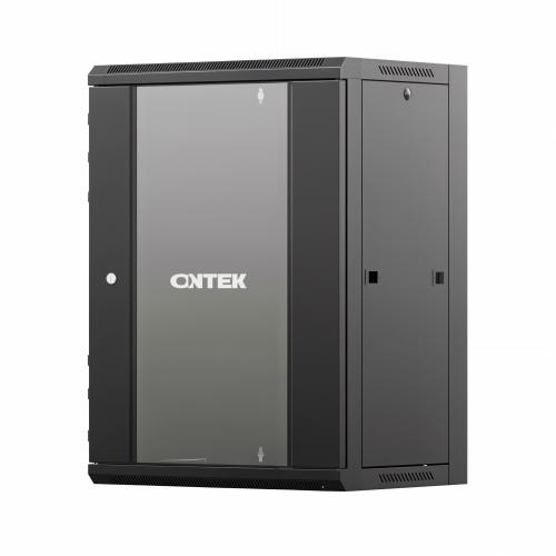 Шкаф настенный телекоммуникационный ONTEK TSN 15U 600х450х770мм, 2 профиля 19, дверь стеклянная, боковые стенки съемные, задняя стенка, разобранный, черный RAL 9005