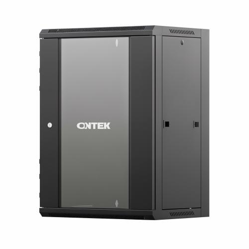 Шкаф настенный телекоммуникационный ONTEK TSN 18U 600х450х964мм, 2 профиля 19, дверь стеклянная, боковые стенки съемные, задняя стенка, разобранный, черный RAL 9005