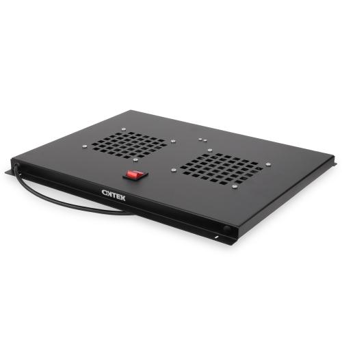 Модуль вентиляторный ONTEK CFMTC600WOT2-9005 потолочный для шкафов серии TC глубиной 600мм на 2 элемента потолочный без термостата, черный RAL 9005