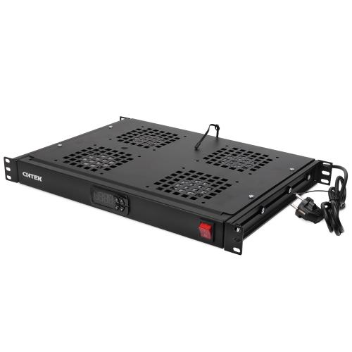 Модуль вентиляторный ONTEK F1U4ETDTS-9005 крепление на 19 1U, 4 элемента, электронный термоконтроллер, цифровой термодатчик, черный RAL 9005