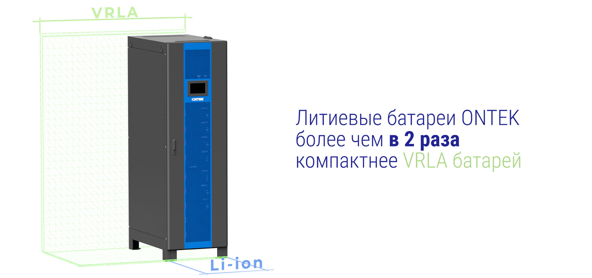 Сравнение площади VRLA и LiFePO4 батарей для ИБП ONTEK